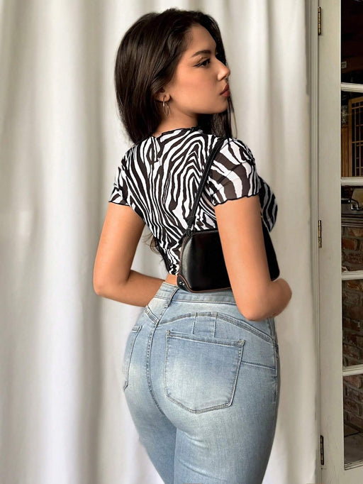 SHEIN Firerie Camiseta transparente con estampado de cebra elegante para mujer - Quierox - Tienda Online