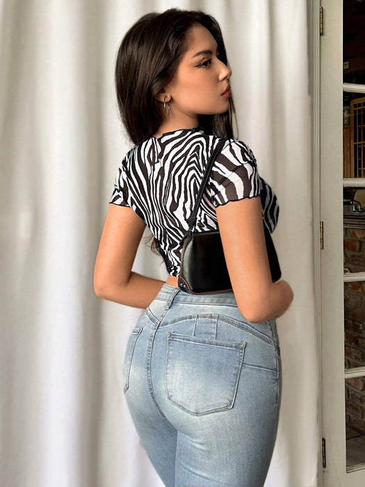 SHEIN Firerie Camiseta transparente con estampado de cebra elegante para mujer - Quierox - Tienda Online