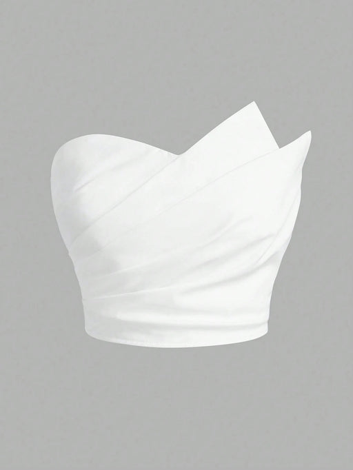 SHEIN Firerie Top tubo acortado plisado de unicolor para mujer - Quierox - Tienda Online