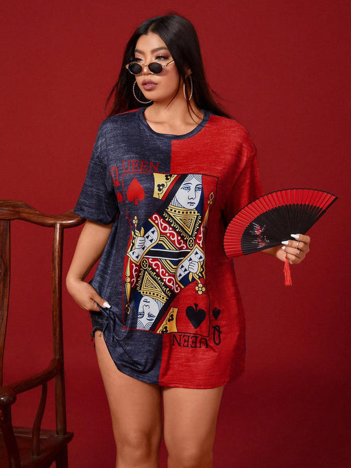 SHEIN Flirla Camiseta redonda de manga corta con estampado de póker - Quierox - Tienda Online