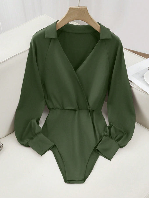 SHEIN Franclia Body de manga larga y cuello en V de corte ajustado - Quierox - Tienda Online