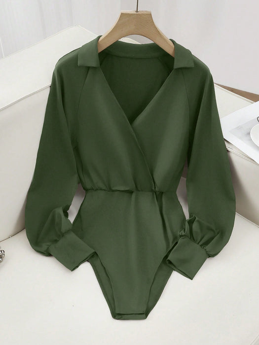 SHEIN Franclia Body de manga larga y cuello en V de corte ajustado - Quierox - Tienda Online