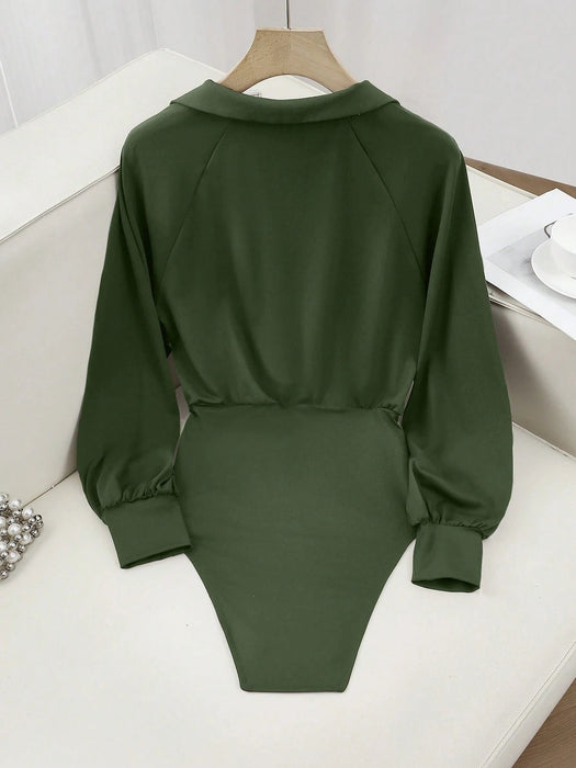 SHEIN Franclia Body de manga larga y cuello en V de corte ajustado - Quierox - Tienda Online