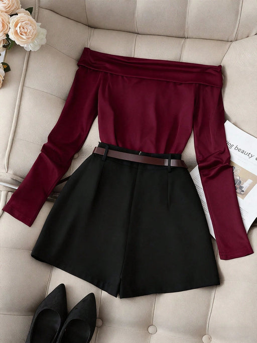 SHEIN Franclia Conjunto de 2 piezas de mujer, top de manga larga - Quierox - Tienda Online