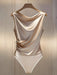 SHEIN Franclia Seductive Body color oro champán satinado sin mangas con escote drapeado a la moda - Quierox - Tienda Online