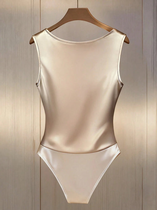 SHEIN Franclia Seductive Body color oro champán satinado sin mangas con escote drapeado a la moda - Quierox - Tienda Online