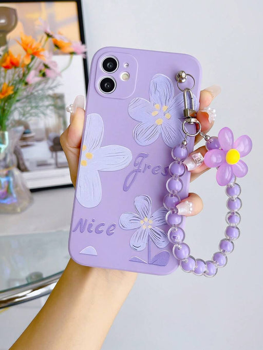 Shein Funda anticaída de TPU con estampado de flores moradas y pulsera para iPhone XR - Quierox - Tienda Online