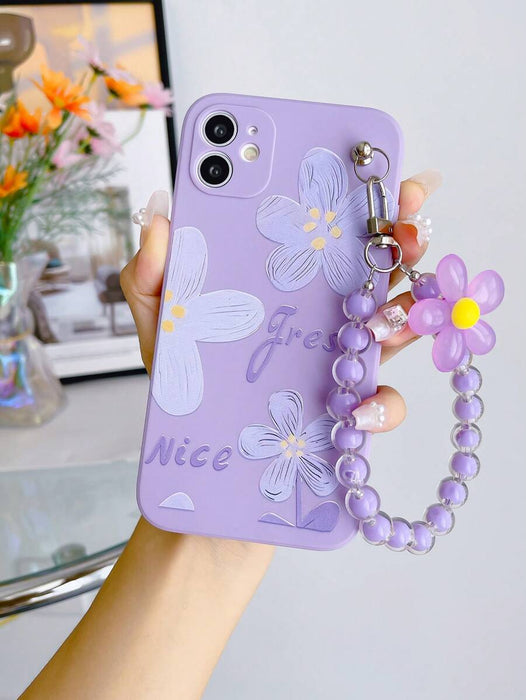 Shein Funda anticaída de TPU con estampado de flores moradas y pulsera para iPhone XR - Quierox - Tienda Online