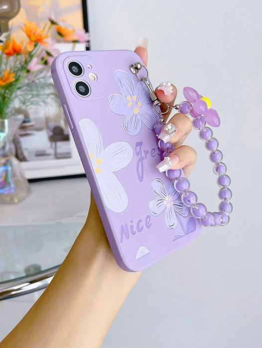 Shein Funda anticaída de TPU con estampado de flores moradas y pulsera para iPhone XR - Quierox - Tienda Online