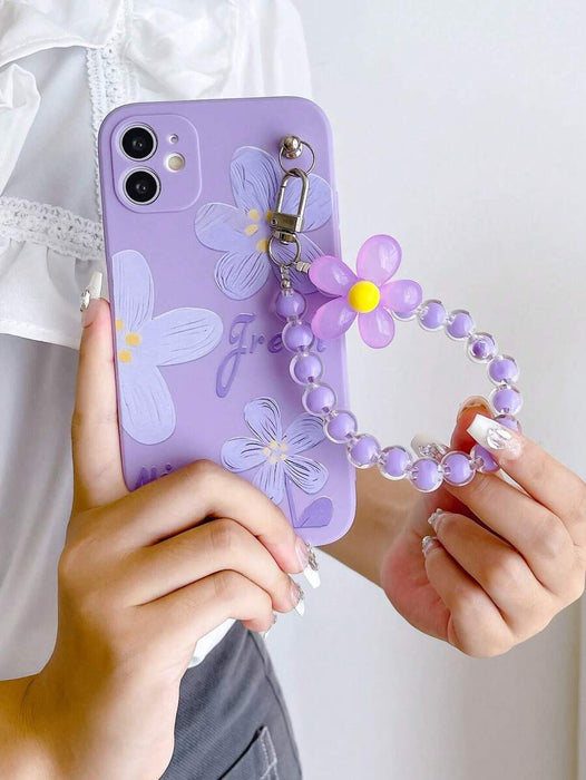 Shein Funda anticaída de TPU con estampado de flores moradas y pulsera para iPhone XR - Quierox - Tienda Online
