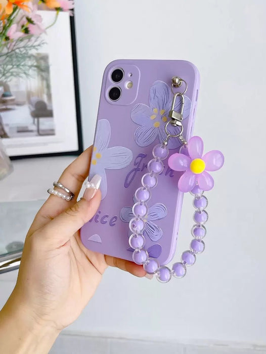 Shein Funda anticaída de TPU con estampado de flores moradas y pulsera para iPhone XR - Quierox - Tienda Online