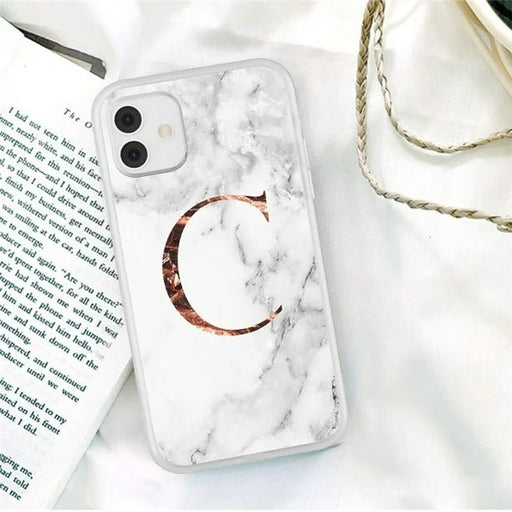 Shein Funda blanca con textura de mármol y letra C para iPhone 12 pro max - Quierox - Tienda Online