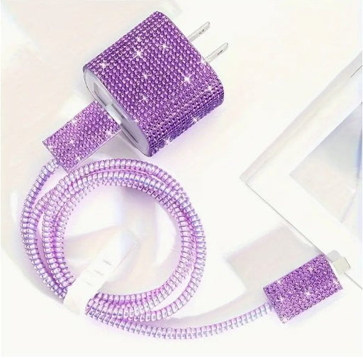 Shein Funda Cargador Brillante con Diamantes purpura Set de 5pcs - Quierox - Tienda Online