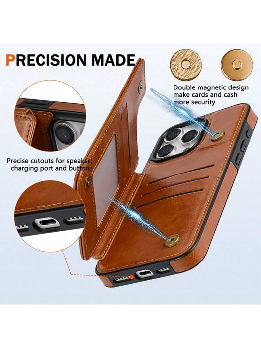 SHEIN Funda de piel sintética con cartera de color liso con doble hebilla para iPhone 15 Pro Max - Quierox - Tienda Online