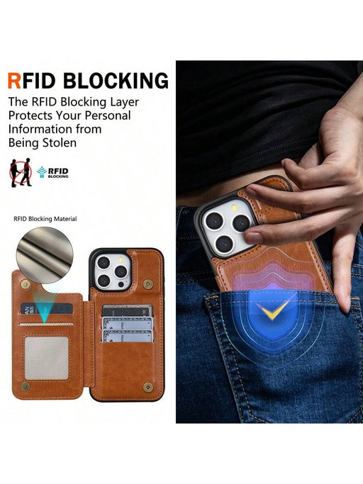 SHEIN Funda de piel sintética con cartera de color liso con doble hebilla para iPhone 15 Pro Max - Quierox - Tienda Online