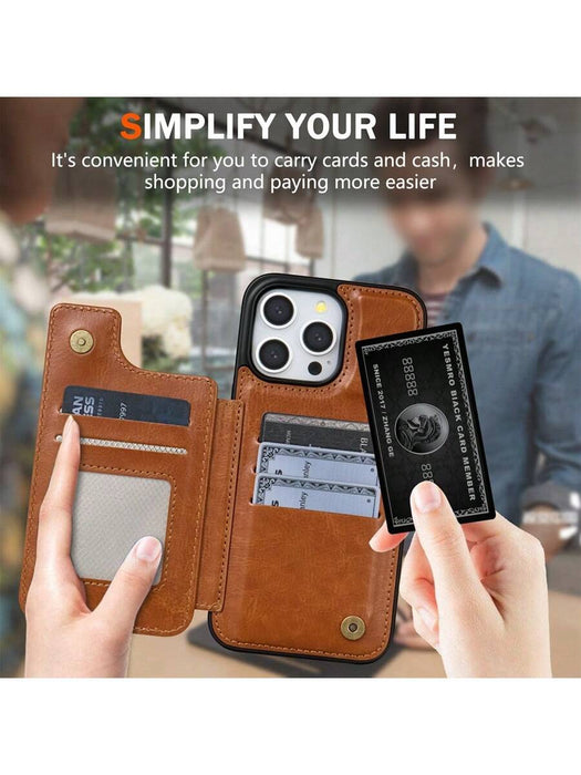 SHEIN Funda de piel sintética con cartera de color liso con doble hebilla para iPhone 15 Pro Max - Quierox - Tienda Online