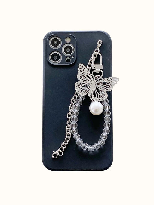 Shein Funda de teléfono con cadena de metal y colgante de perlas de mariposa para Huawei - Quierox - Tienda Online