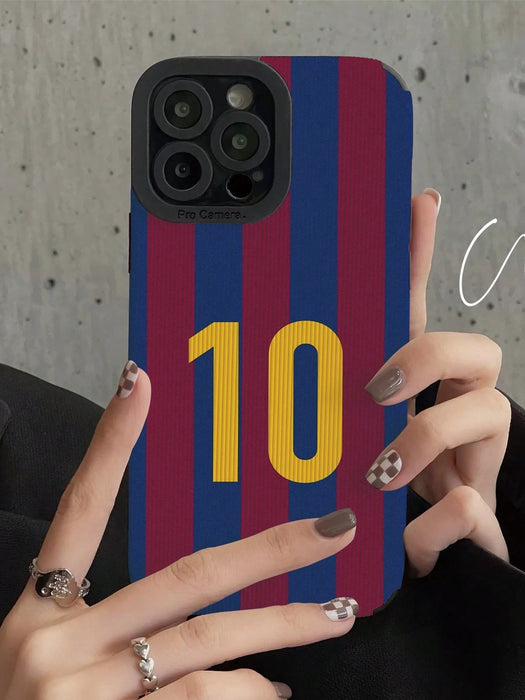 SHEIN Funda de teléfono con diseño de manzana y fútbol, líneas azules y rojas - Quierox - Tienda Online