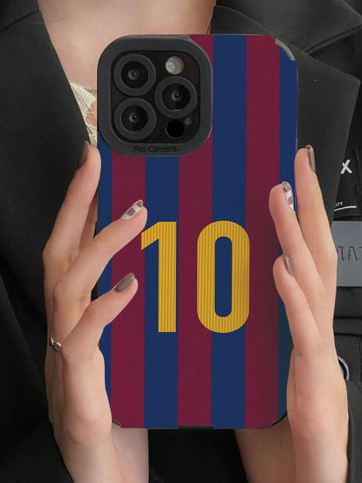 SHEIN Funda de teléfono con diseño de manzana y fútbol, líneas azules y rojas - Quierox - Tienda Online