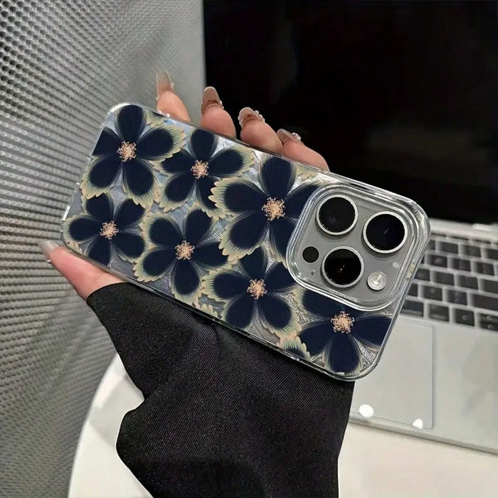 SHEIN Funda de teléfono con elemento floral azul, patrón floral de flores azules para iPhone 15 Pro Max - Quierox - Tienda Online
