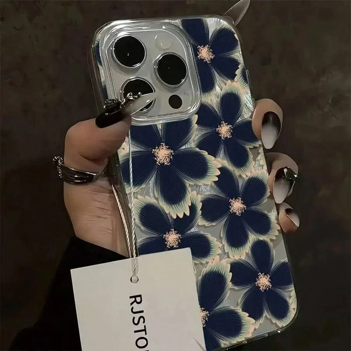 SHEIN Funda de teléfono con elemento floral azul, patrón floral de flores azules para iPhone 15 Pro Max - Quierox - Tienda Online