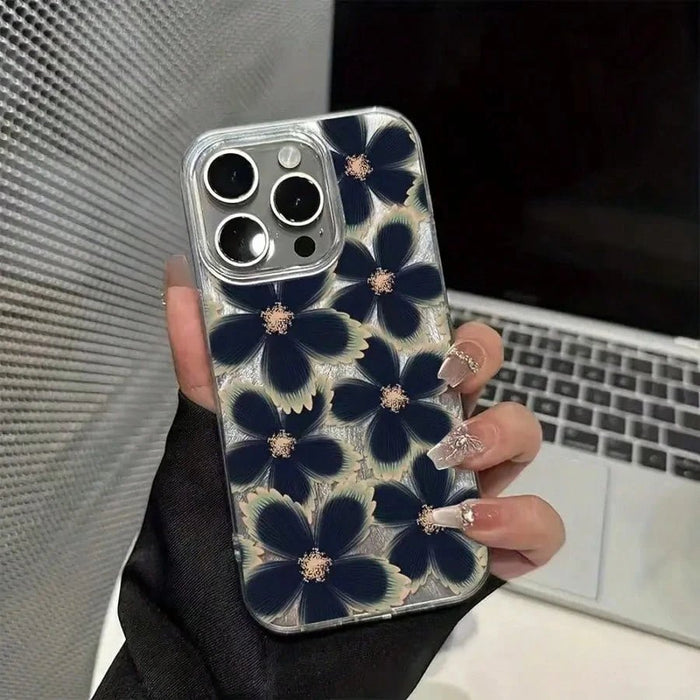 SHEIN Funda de teléfono con elemento floral azul, patrón floral de flores azules para iPhone 15 Pro Max - Quierox - Tienda Online