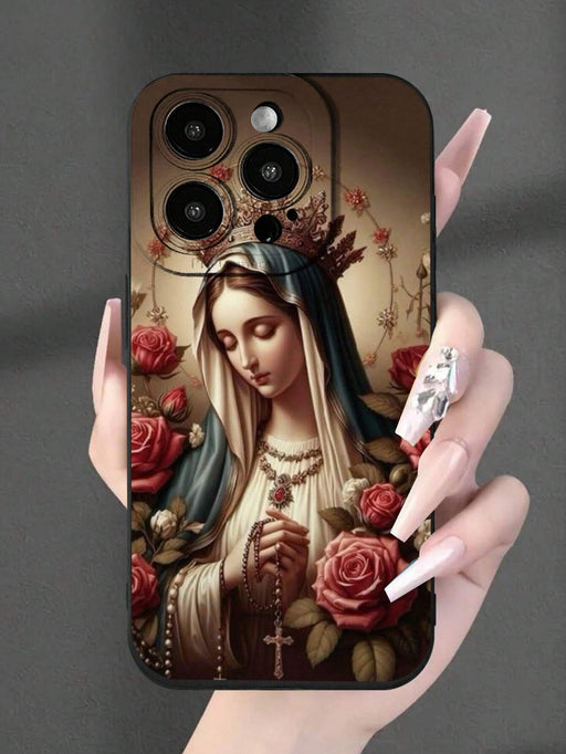 Shein Funda de teléfono suave anti-caída estampado de la Virgen María compatible con iPhone 13 pro max - Quierox - Tienda Online