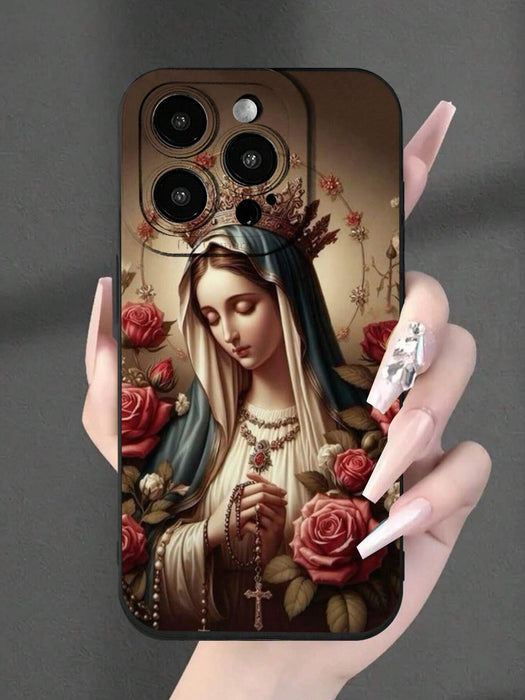 Shein Funda de teléfono suave anti-caída estampado de la Virgen María compatible con iPhone 13 pro max - Quierox - Tienda Online