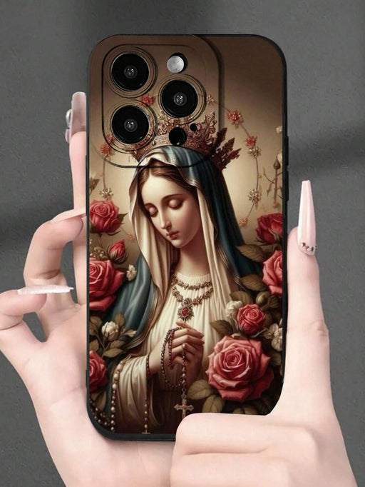 Shein Funda de teléfono suave anti-caída estampado de la Virgen María compatible con iPhone 13 pro max - Quierox - Tienda Online