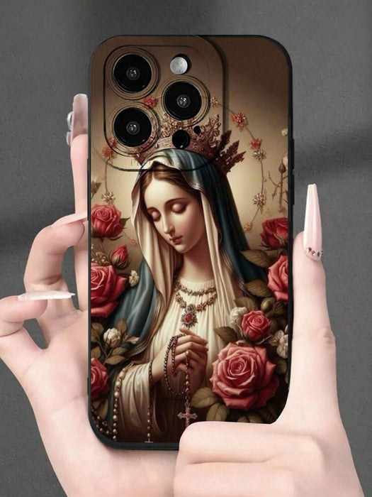 Shein Funda de teléfono suave anti-caída estampado de la Virgen María compatible con iPhone 13 pro max - Quierox - Tienda Online