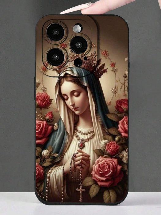 Shein Funda de teléfono suave anti-caída estampado de la Virgen María compatible con iPhone 13 pro max - Quierox - Tienda Online