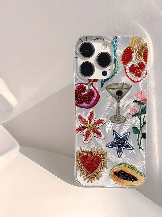 SHEIN Funda de teléfono suave, brillante y lisa con elemento en forma de corazón para iPhone 12 Pro Max - Quierox - Tienda Online