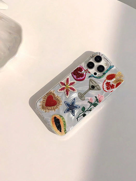 SHEIN Funda de teléfono suave, brillante y lisa con elemento en forma de corazón para iPhone 12 Pro Max - Quierox - Tienda Online