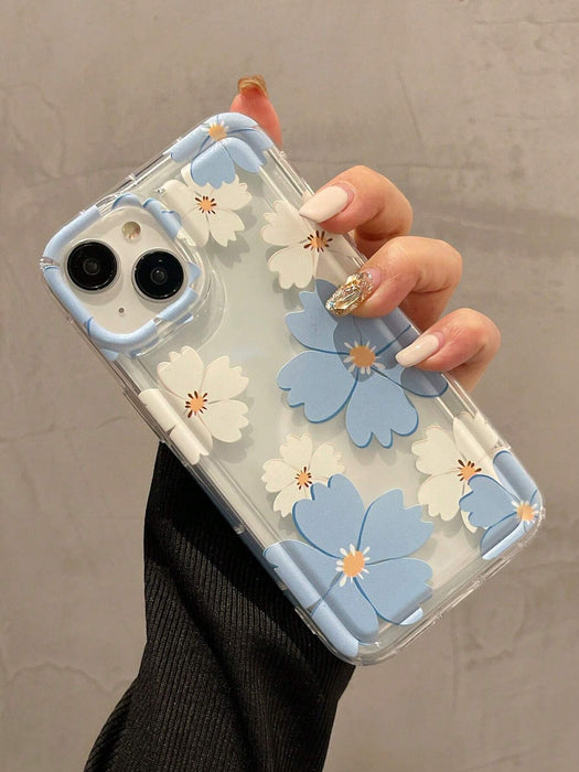 SHEIN Funda de TPU a prueba de golpes con estampado de flores blancas y azules para iPhone 15 - Quierox - Tienda Online