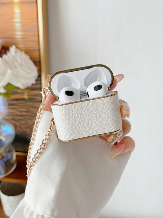 Shein Funda para auriculares inalámbricos blanca a prueba de golpes con textura de cuero, compatible con Airpods Pro 2da gen - Quierox - Tienda Online