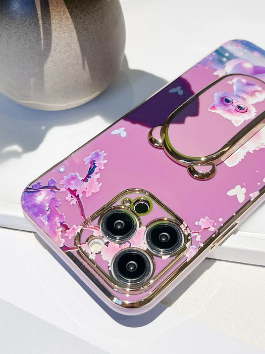 Shein Funda para teléfono con diseño de gato de dibujos animados y flores y agarre para teléfono que se destaca - Quierox - Tienda Online
