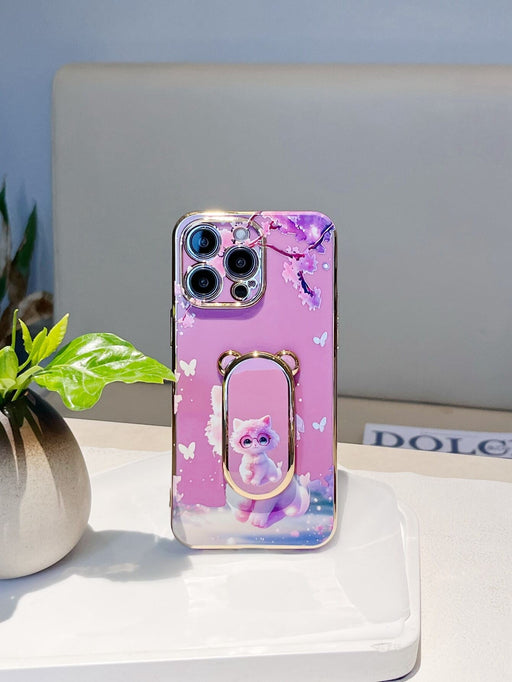 Shein Funda para teléfono con diseño de gato de dibujos animados y flores y agarre para teléfono que se destaca - Quierox - Tienda Online