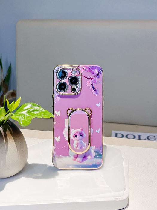Shein Funda para teléfono con diseño de gato de dibujos animados y flores y agarre para teléfono que se destaca - Quierox - Tienda Online