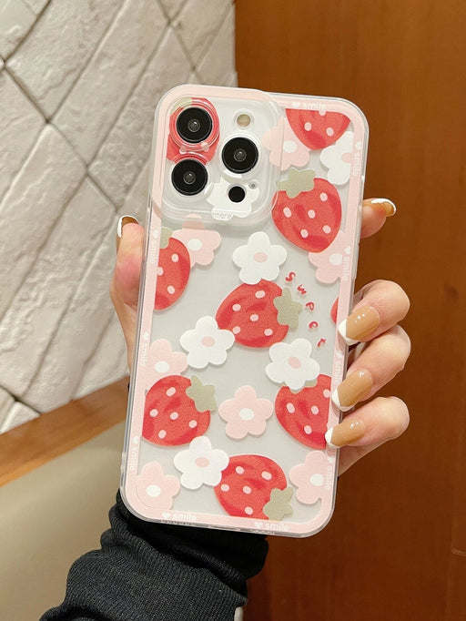 Shein Funda para teléfono con estampado de flores de verano, 1 pieza, color rosa fresa - Quierox - Tienda Online