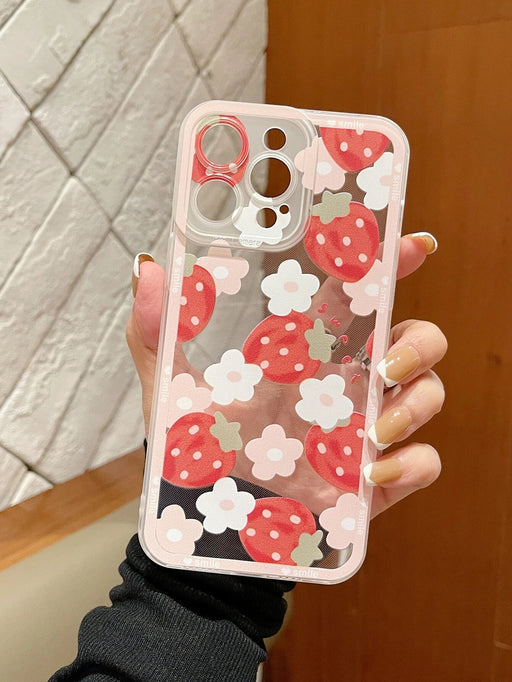Shein Funda para teléfono con estampado de flores de verano, 1 pieza, color rosa fresa - Quierox - Tienda Online