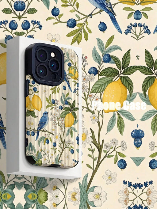 SHEIN Funda para teléfono con estampado floral de limón, pájaro y arándano para iPhone 14 - Quierox - Tienda Online