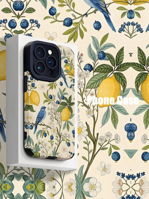 SHEIN Funda para teléfono con estampado floral de limón, pájaro y arándano para iPhone 14 - Quierox - Tienda Online