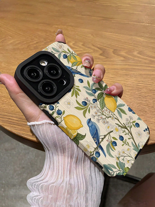 SHEIN Funda para teléfono con estampado floral de limón, pájaro y arándano para iPhone 14 - Quierox - Tienda Online
