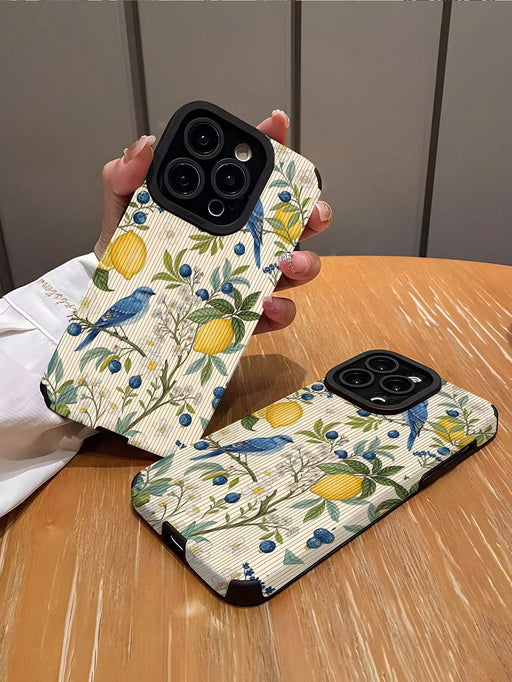 SHEIN Funda para teléfono con estampado floral de limón, pájaro y arándano para iPhone 14 - Quierox - Tienda Online
