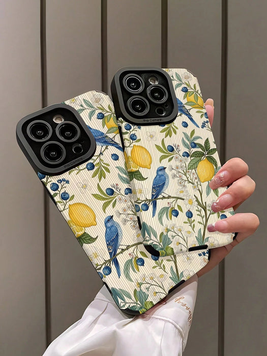 SHEIN Funda para teléfono con estampado floral de limón, pájaro y arándano para iPhone 14 - Quierox - Tienda Online