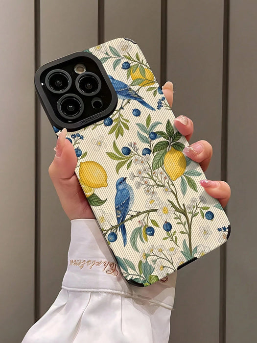 SHEIN Funda para teléfono con estampado floral de limón, pájaro y arándano para iPhone 14 - Quierox - Tienda Online