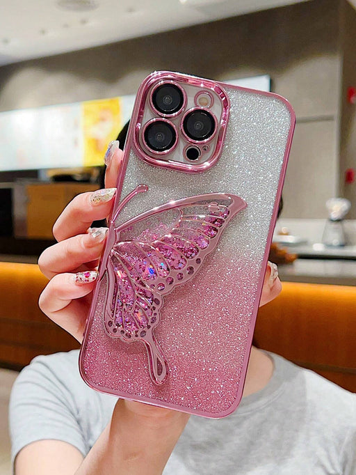Shein Funda para teléfono con forma de ala con cuentas y purpurina ombré galvanizada de color rosa - Quierox - Tienda Online