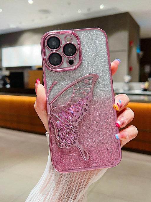 Shein Funda para teléfono con forma de ala con cuentas y purpurina ombré galvanizada de color rosa - Quierox - Tienda Online