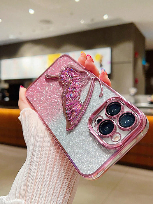 Shein Funda para teléfono con forma de ala con cuentas y purpurina ombré galvanizada de color rosa - Quierox - Tienda Online