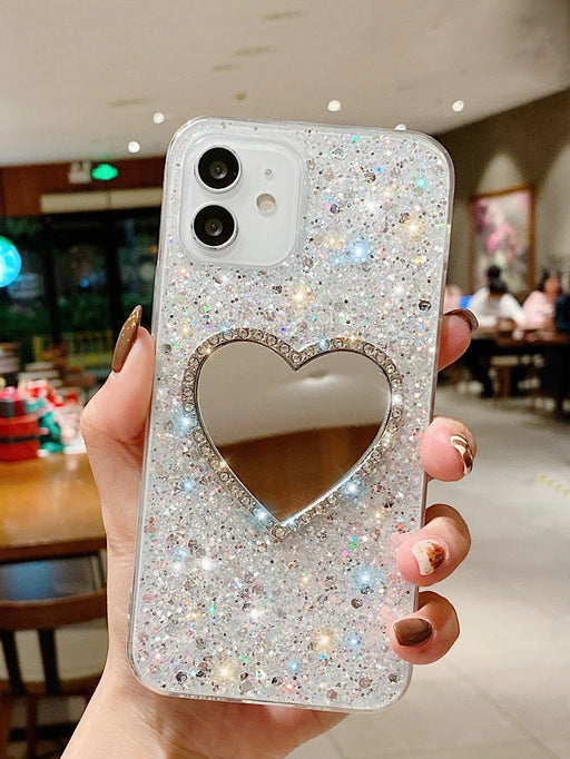 Shein Funda para teléfono con purpurina y espejo de corazón, compatible con iPhone 13 pro max - Quierox - Tienda Online
